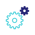 Een icoon van twee tandwielen, een grote en een kleine.